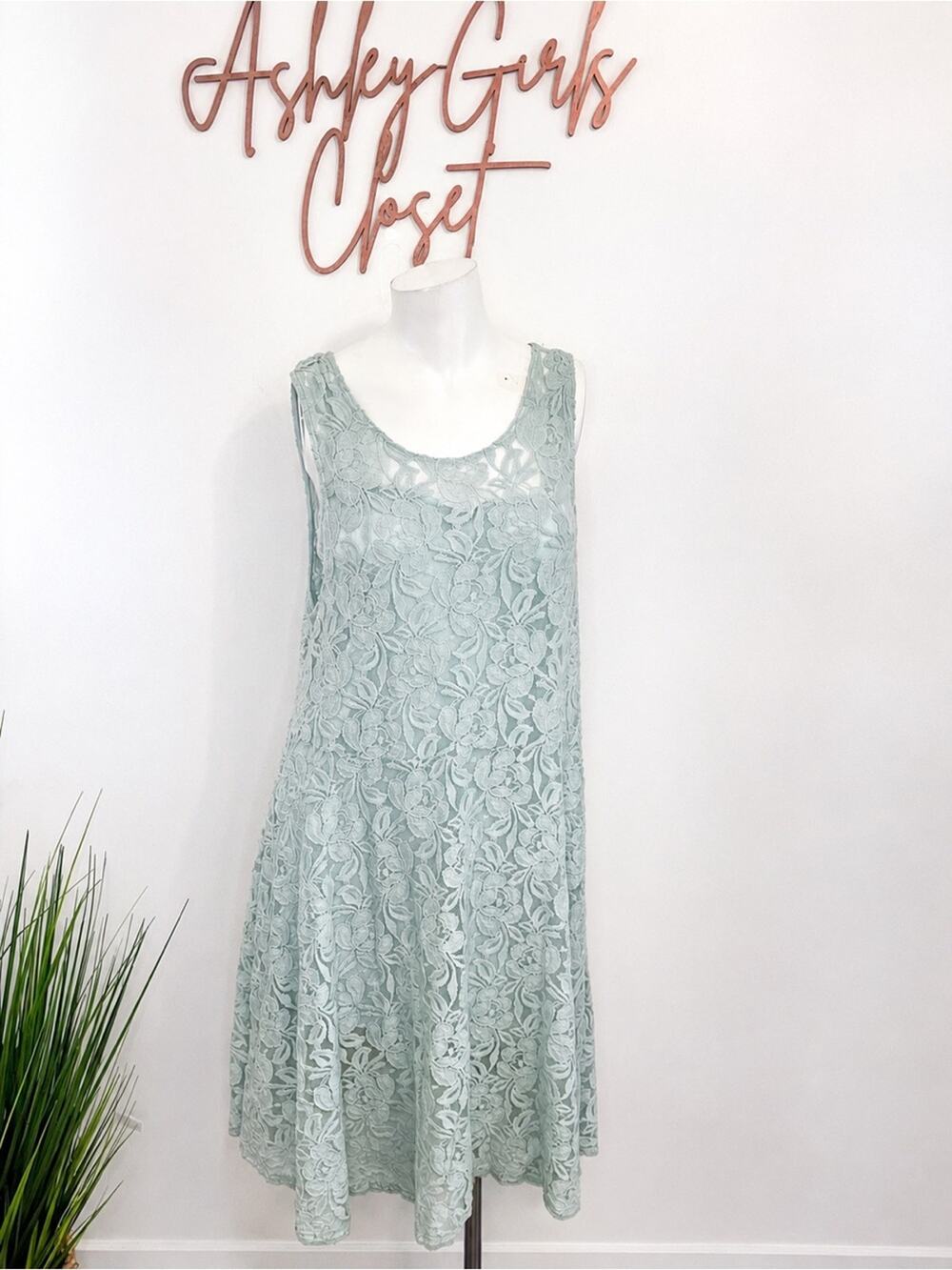 NWT Free People Sky Blue Floral Lace Sleeveless Dress Size L